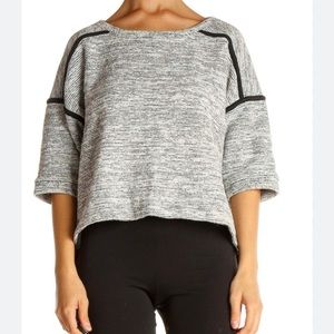 Madewell Women’s Black/White Textured Tweed Crop Short Sleeve Sweater - Size L